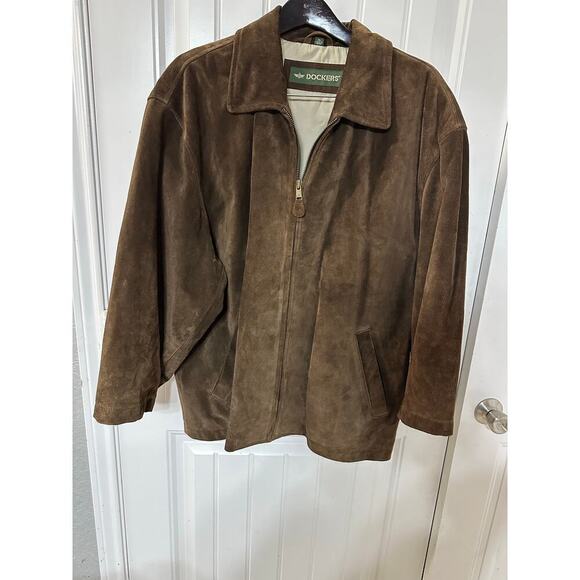 Dockers Other - Dockers 100% Leather Suede Full Zip Jacket Men XL Grunge Dark Academia Twee VTG